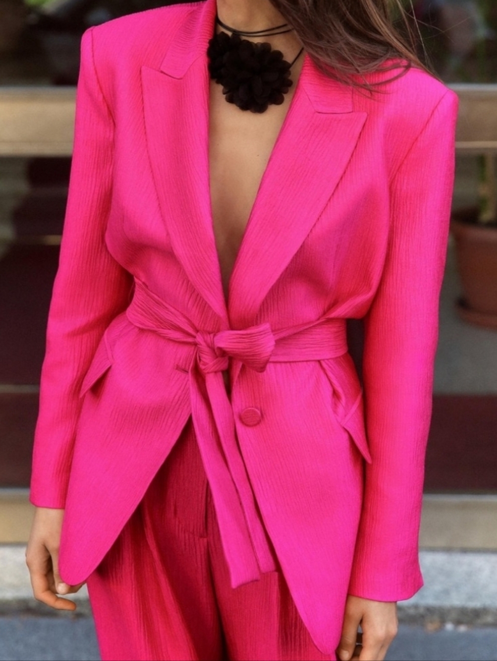 Zara Belted Satin Pink Blazer Size S